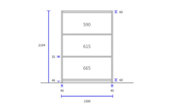H2100×W1500×D600×天地4段の耐荷重200kgスチールラック