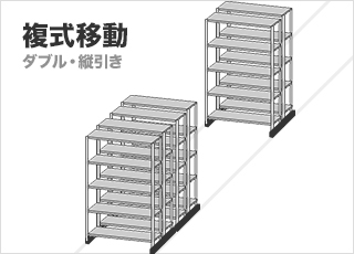 レール式移動棚の複式移動gif