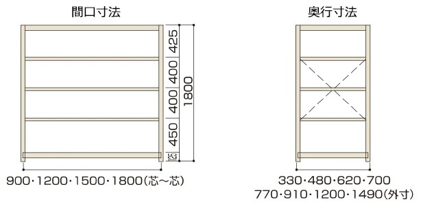 中量スタンダードラック寸法図（300kg/段）